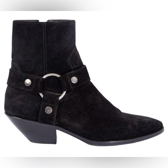 SAINT LAURENT WEST Suede Ankle Harness Boots - VG - 38 1/2 - Picture 1 of 14